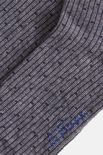 Chaussettes bleues de Le Fabuleux Marcel de Bruxelles, avec un motif rayé subtil et un petit logo.