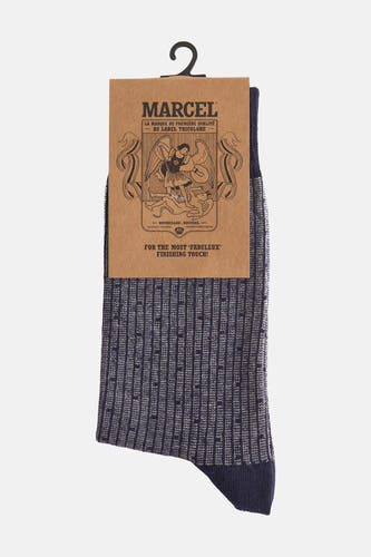 Chaussettes bleues de Le Fabuleux Marcel de Bruxelles, avec un motif subtil mélangé et une structure en côtes.