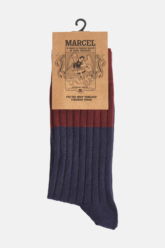 Chaussettes multicolores de Le Fabuleux Marcel de Bruxelles, avec une texture côtelée et un design bicolore.