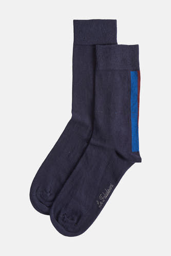 Chaussettes bleues de Le Fabuleux Marcel de Bruxelles, avec des détails en rayures bleues et bordeaux.
