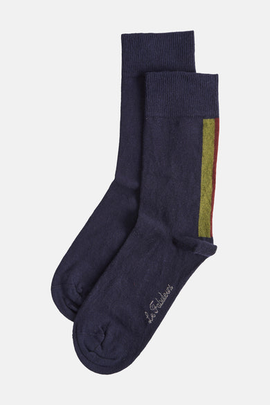 Chaussettes bleues de Le Fabuleux Marcel de Bruxelles, avec des rayures verticales en haut.