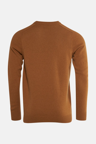 Gilet beige avec col rond de Le Fabuleux Marcel de Bruxelles, dos visible, texture lisse.