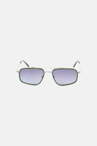 Lunettes de soleil vertes de Le Fabuleux Marcel de Bruxelles avec détails argentés et verres rectangulaires.