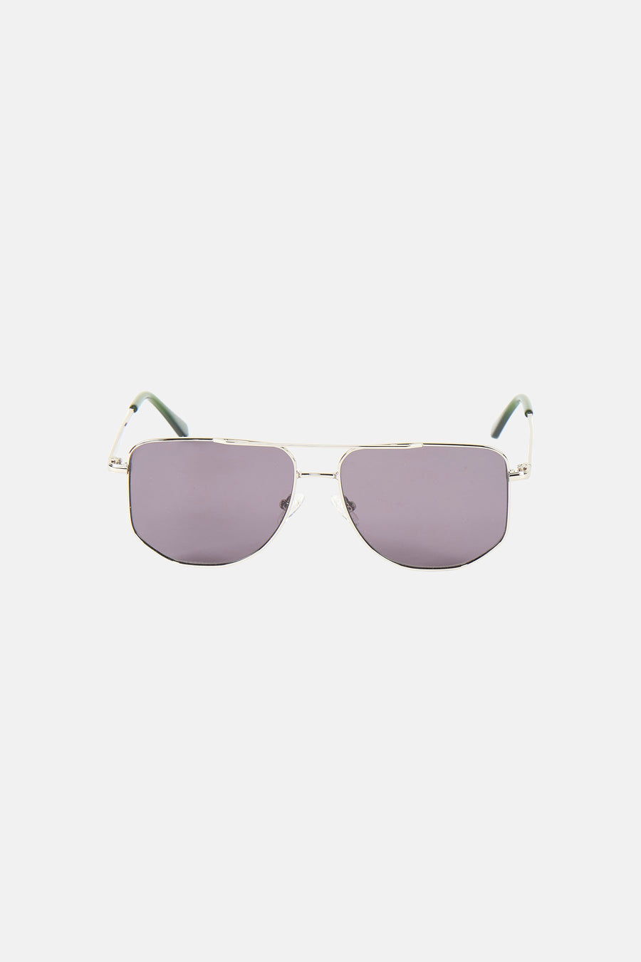 Lunettes de soleil bleues de Le Fabuleux Marcel de Bruxelles avec monture argentée et branches vertes.