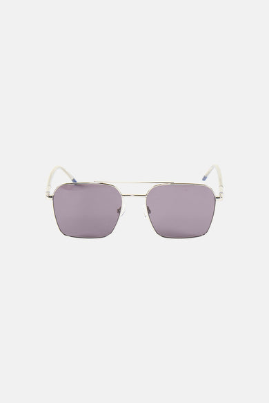 Lunettes de soleil bleues de Le Fabuleux Marcel de Bruxelles, avec une monture argentée.