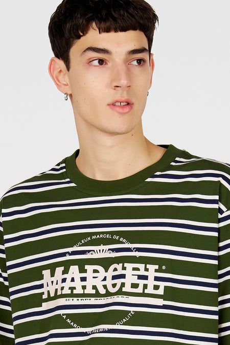 T-shirt multicolore de Le Fabuleux Marcel de Bruxelles avec motif à rayures et imprimé logo.