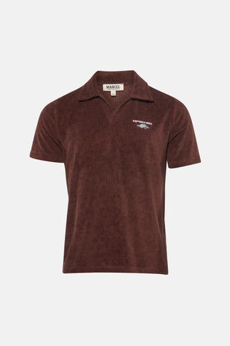 Polo marron à manches courtes de Le Fabuleux Marcel de Bruxelles, avec un motif subtil et le motif "Keep Things Simple".