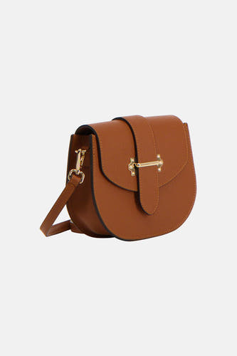 Sac à main marron de Le Fabuleux Marcel de Bruxelles, avec détails dorés et texture structurée.