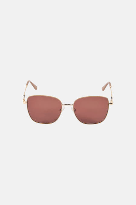Lunettes de soleil beiges de Le Fabuleux Marcel de Bruxelles, avec monture dorée et détails sur les branches.
