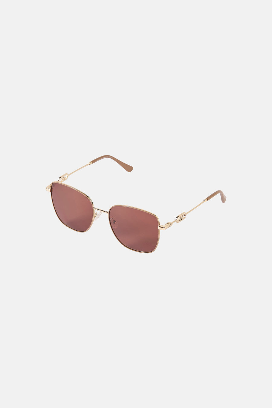 Beige zonnebril van Le Fabuleux Marcel de Bruxelles, met gouden montuur en details op de veren.
