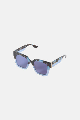 Blauwe zonnebril van Le Fabuleux Marcel de Bruxelles met een gemêleerd montuur van blauw en bruin.
