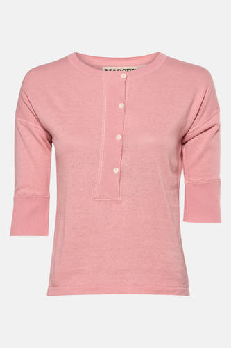 T-shirt rose avec col rond de Le Fabuleux Marcel de Bruxelles, à fermeture à boutons et manches trois-quarts.
