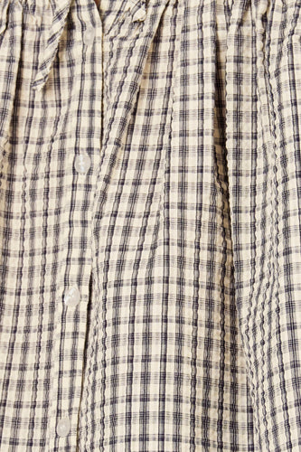 Blauw geruite blouse van Le Fabuleux Marcel de Bruxelles, met knoopsluiting en geplooid detail.