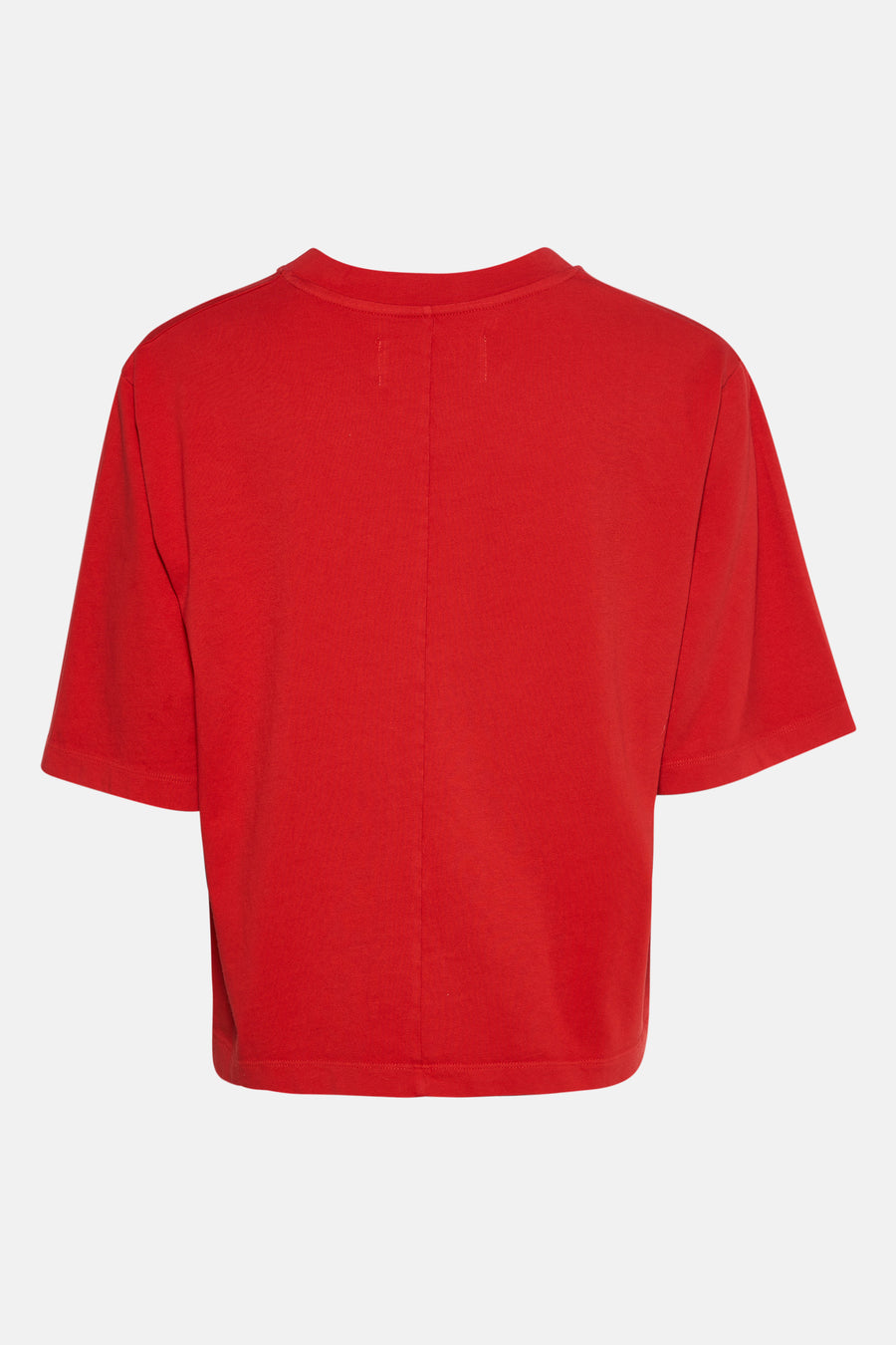 Rood cropped T-shirt met korte mouwen.
