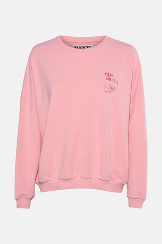 Gilet rose de Le Fabuleux Marcel de Bruxelles, avec une petite image et le texte 'Fille du Sud'.