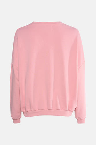 Gilet rose de Le Fabuleux Marcel de Bruxelles, avec des manches longues et un col rond.