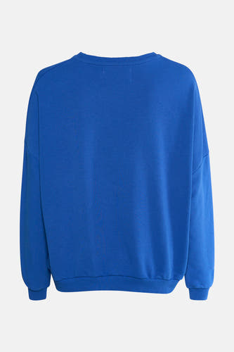 Gilet bleu de Le Fabuleux Marcel de Bruxelles, dos avec des manches longues et un col rond.