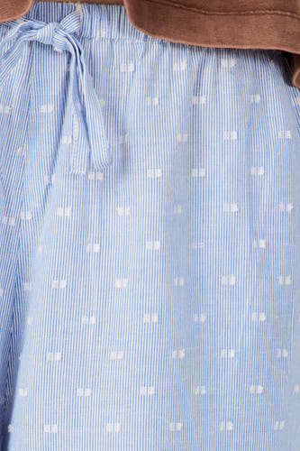 Blauwe broek van Le Fabuleux Marcel de Bruxelles, met een gestreept en gedot patroon en een striksluiting.