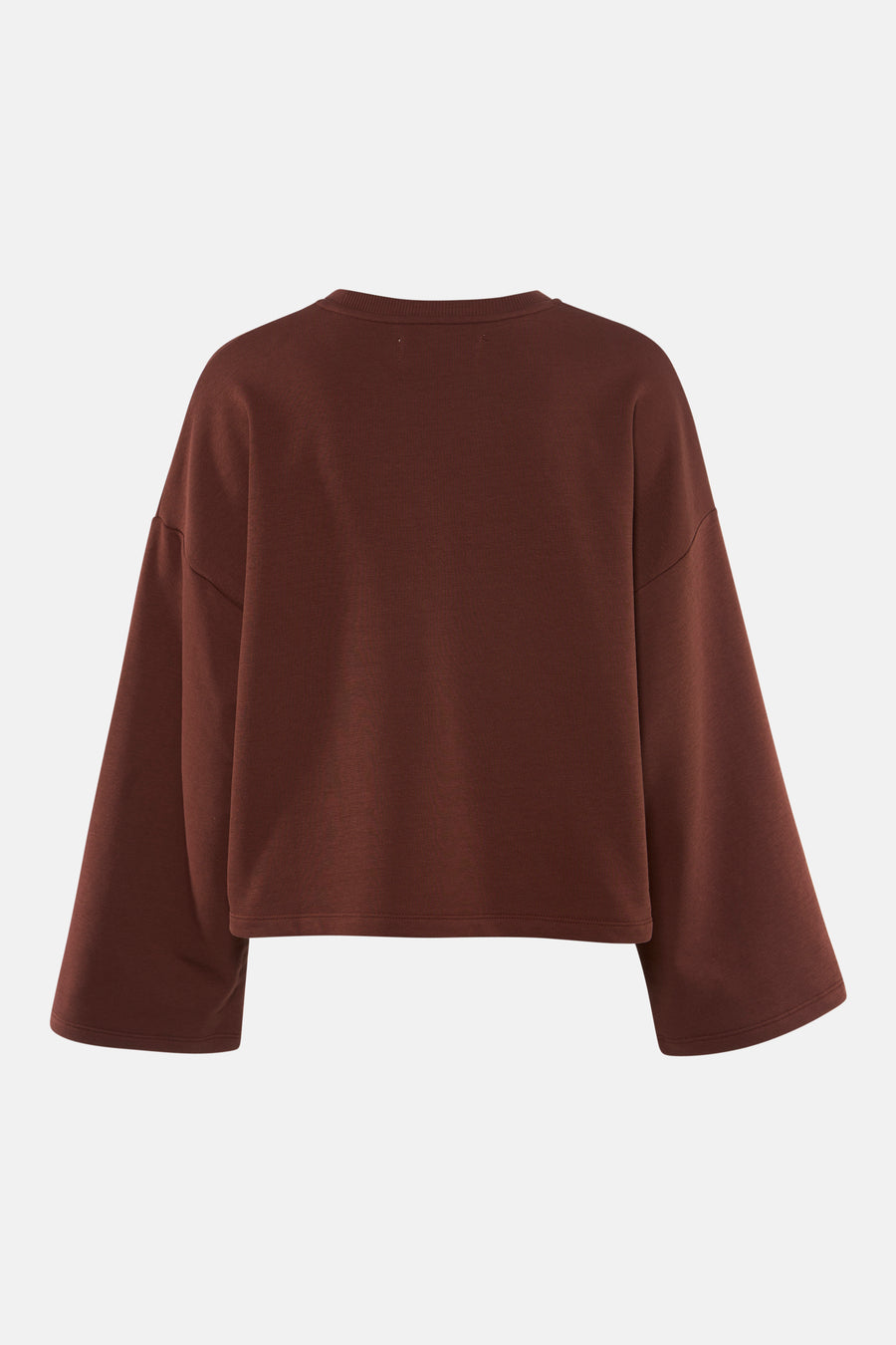 Pull marron à col rond de Le Fabuleux Marcel de Bruxelles, avec manches amples et coupe décontractée, montré de dos.