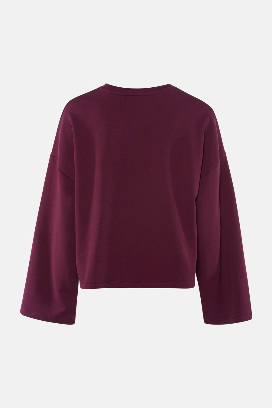 Pull uni violet à col rond de Le Fabuleux Marcel de Bruxelles, coupe ample, manches larges, vue arrière.