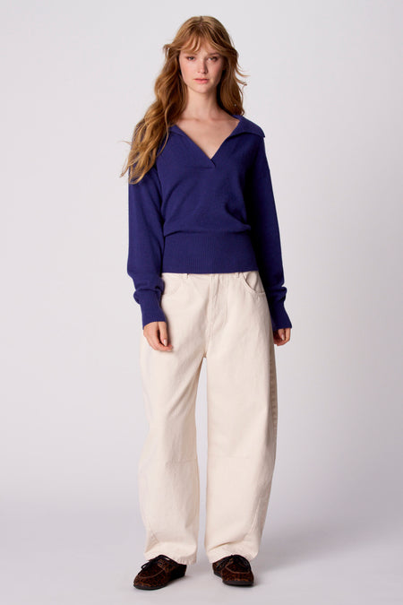 Pull col V - bleu