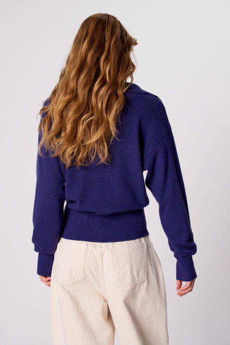 Pull col V - bleu