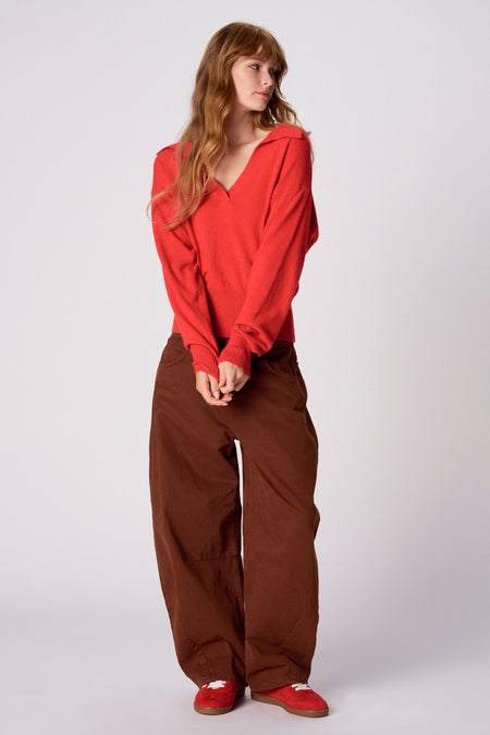 Pull col V - rouge