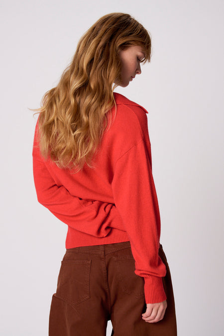 Pull col V - rouge