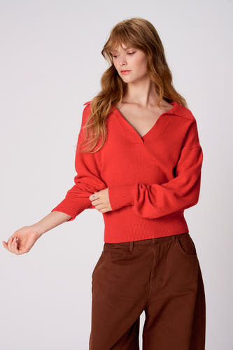 Pull col V - rouge