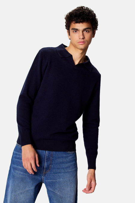 Pull col V - bleu