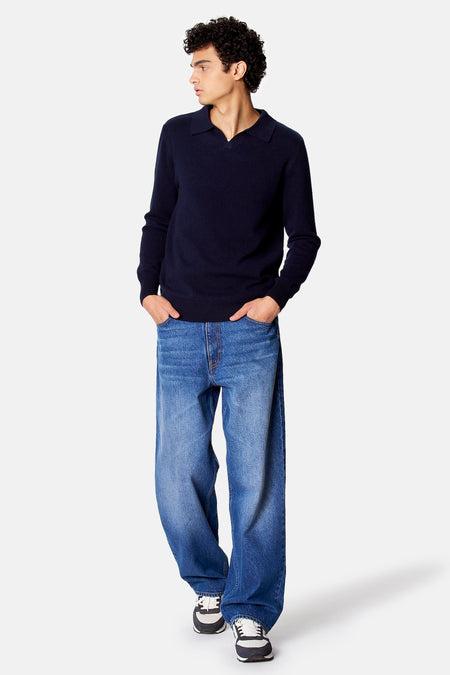 Pull col V - bleu