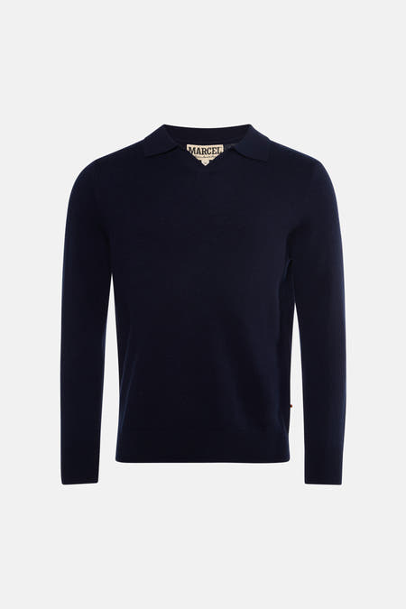 Pull col V - bleu