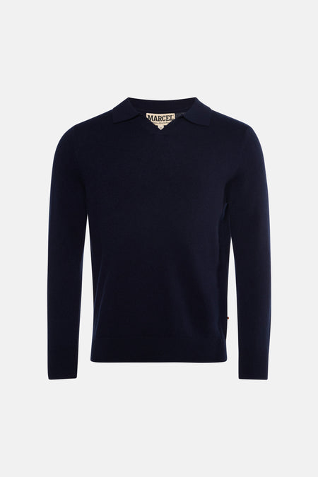 Pull col V - bleu