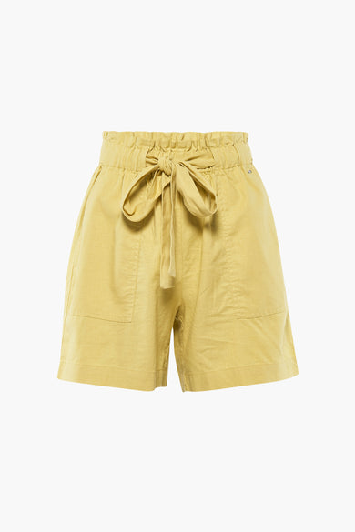 Short MEXX bleu avec des poches et une ceinture élastique, vu de l'arrière.