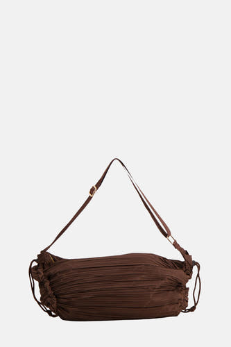 Bruine schoudertas van My Jewellery Bags, met plooien en een verstelbare schouderband.