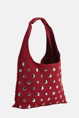 Sac à dos rouge de My Jewellery Bags, orné de strass argentés.