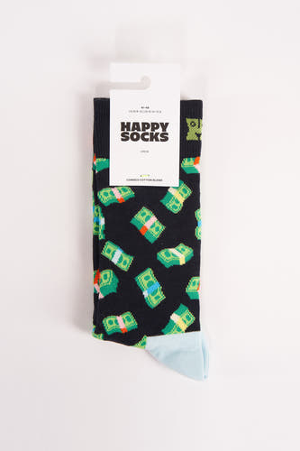 Chaussettes multicolores de Happy Socks avec un motif de piles d'argent et des bordures contrastantes.