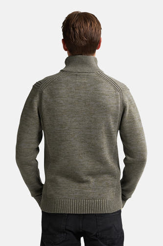 Gilet de col rond vert de Petrol Industries Industries® avec des détails en côtes et des manches longues, vu de derrière.
