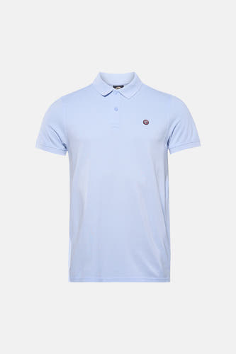 Polo bleu à manches courtes de Petrol Industries® avec fermeture à boutons et un logo sur la poitrine.