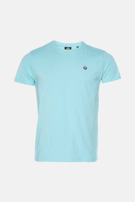 T-shirt bleu (manches courtes) de Petrol Industries, avec un petit logo sur la poitrine.
