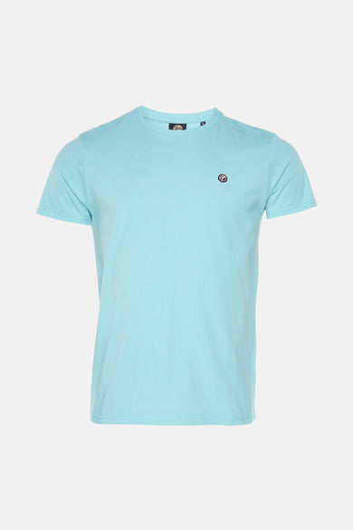 T-shirt bleu (manches courtes) de Petrol Industries, avec un petit logo sur la poitrine.