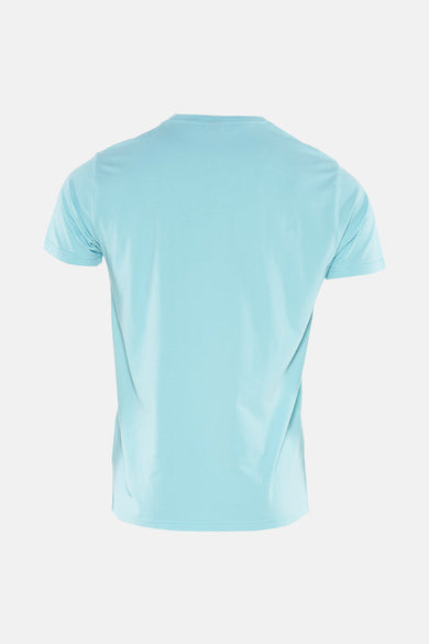T-shirt bleu à manches courtes de Petrol Industries®, vu par derrière.