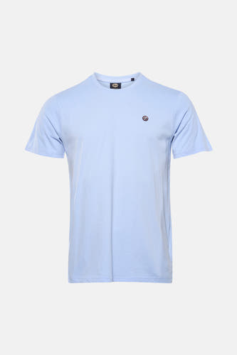 T-shirt bleu à manches courtes de Petrol Industries®, avec un petit logo rond sur la poitrine.