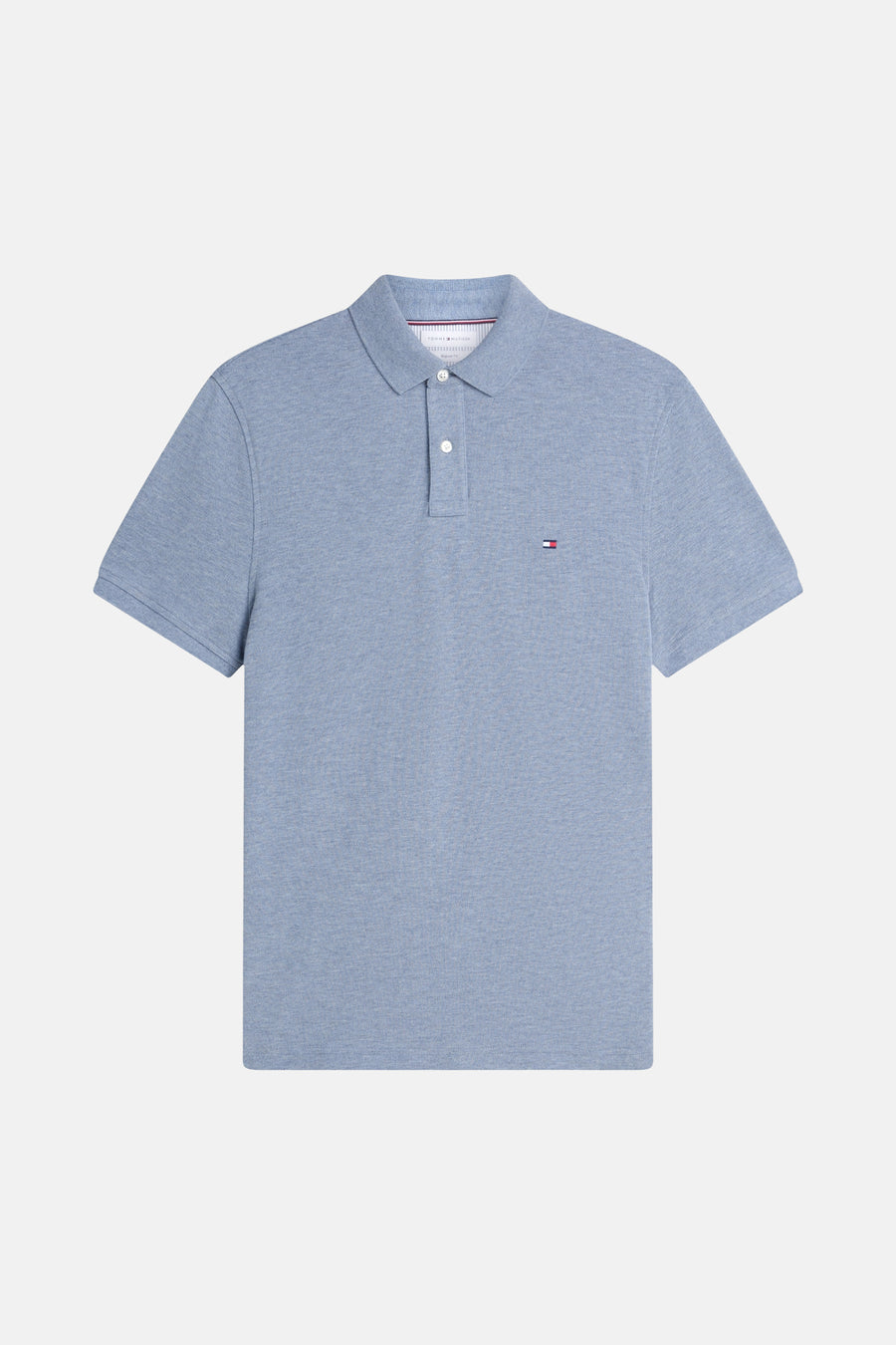 Polo piqué bleu clair de TOMMY HILFIGER à manches courtes, col classique et logo sur la poitrine.