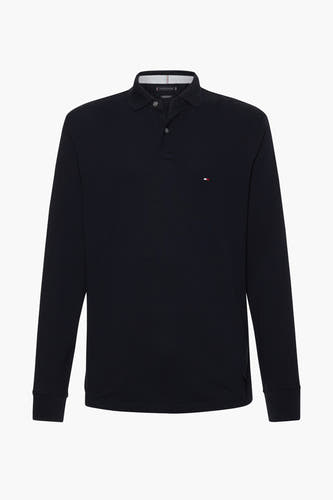 Polo bleu de Tommy Hilfiger avec des manches longues et un petit logo sur la poitrine.