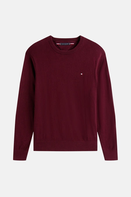 Gilet de Bordeaux Tommy Hilfiger avec col rond, en tissu finement tricoté et logo sur la poitrine.