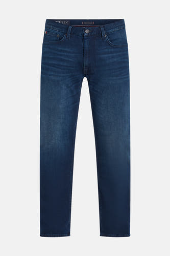 Jean droit en denim bleu marine de TOMMY HILFIGER, lisse et avec un léger lavage.
