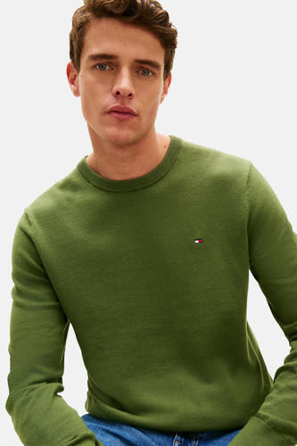 T-shirt vert de Tommy Tommy rondondonde avec avec avec,, avec petit petit petit logo bro logo sur la poitrine.