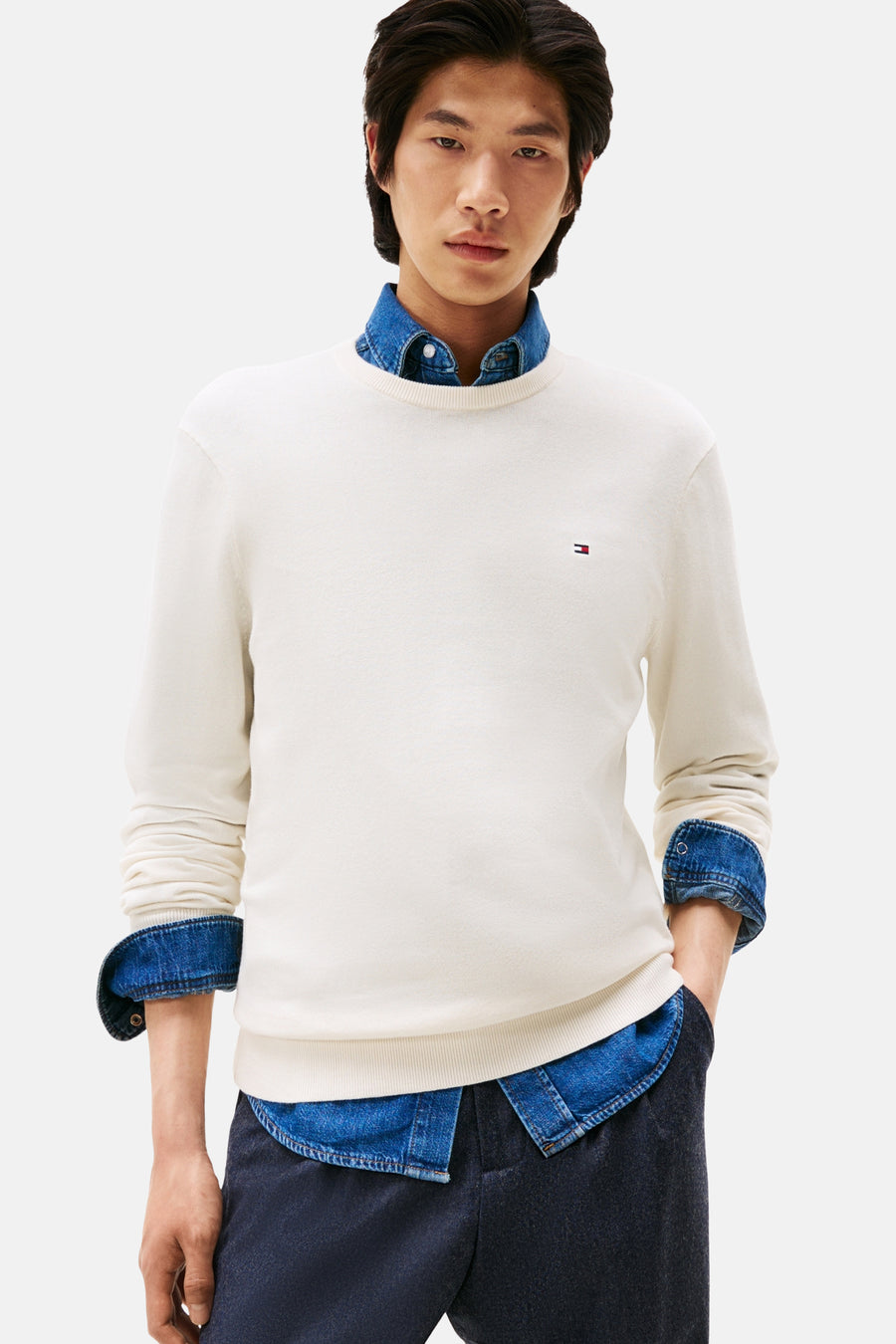 Pull à col rond - écru - TOMMY HILFIGER