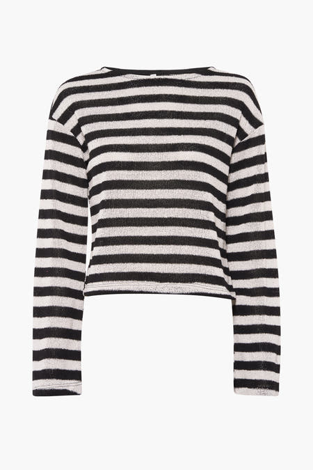 Pull-over tricoté noir avec col rond de HAILYS, à rayures.